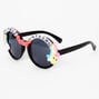 Rainbow Unicorn Beaded Round Sunglasses - Black,