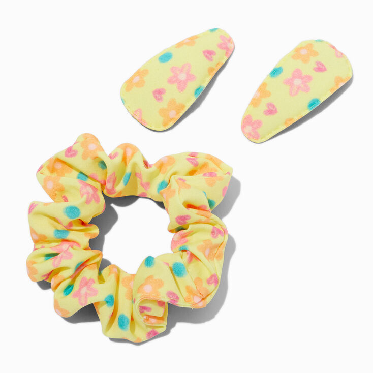 Claire&#39;s Club Yellow Flower Scrunchie &amp; Hair Clip Set - 3 Pack,
