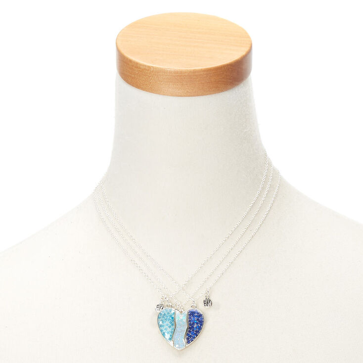 Lot de 3&nbsp;colliers d&rsquo;amiti&eacute; &agrave; pendentif c&oelig;ur holographique bleu,