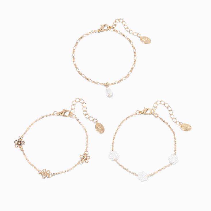 Claire&#39;s Club Gold Floral Anklets - 3 Pack,