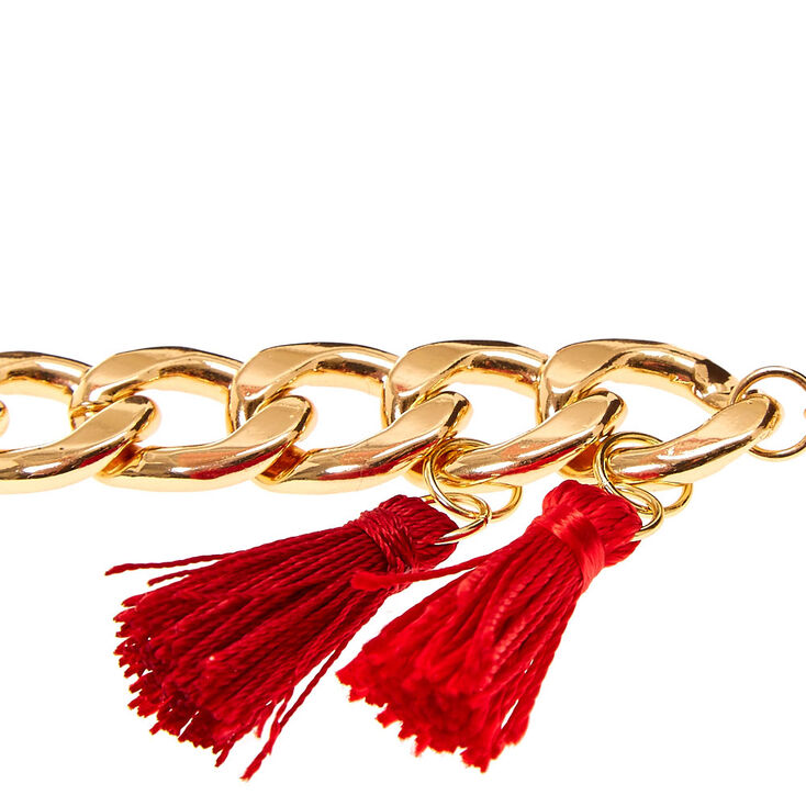 Gold Chain Link with Red Tassels Bracelet,