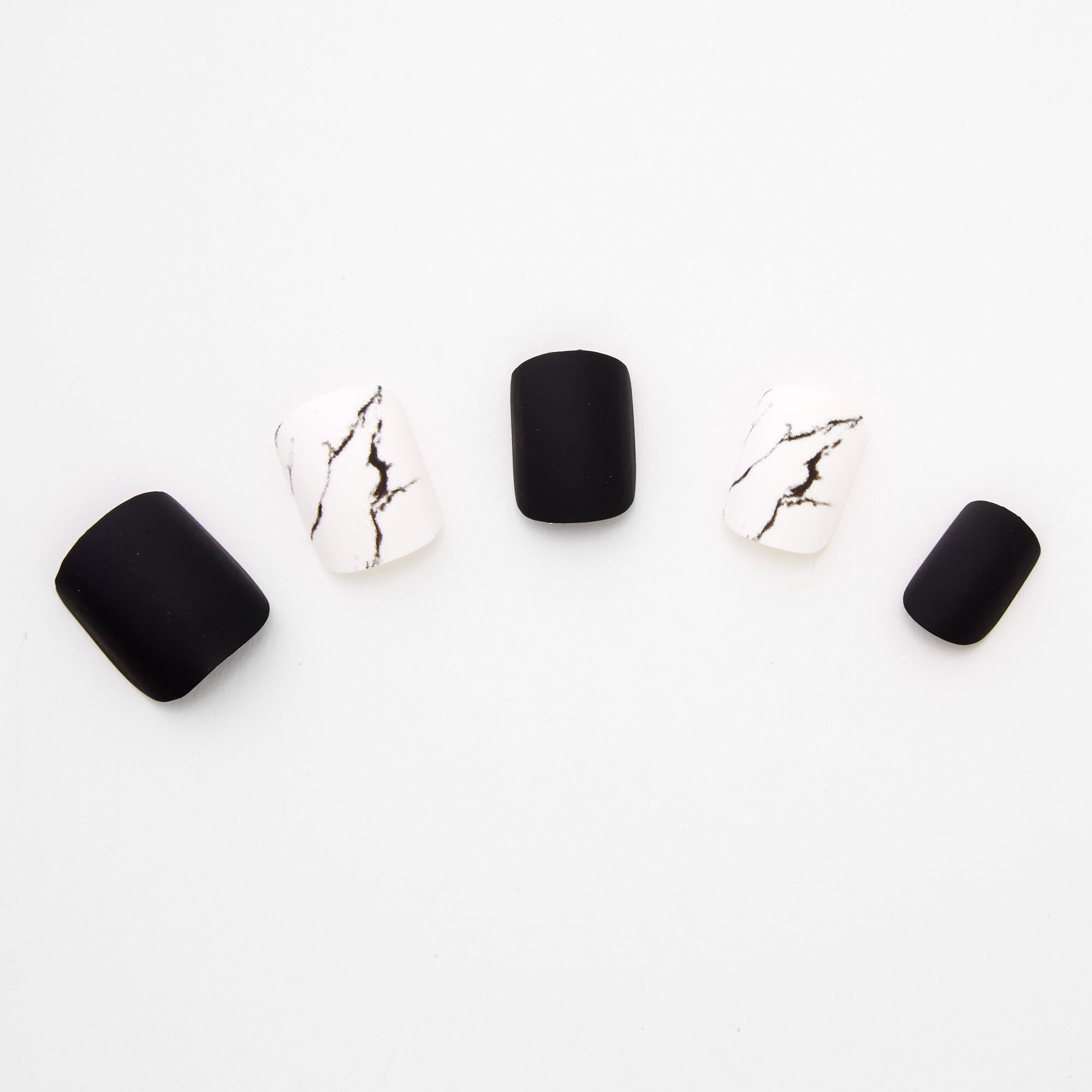 Lot de faux ongles autocollants carrés mats et effet marbré - Noir, lot de 24,