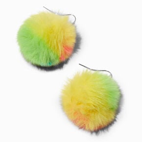 Green &amp; Yellow Pom Pom 2&quot; Drop Earrings,