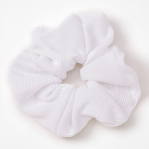 Medium White Ribbed Hair Scrunchie,