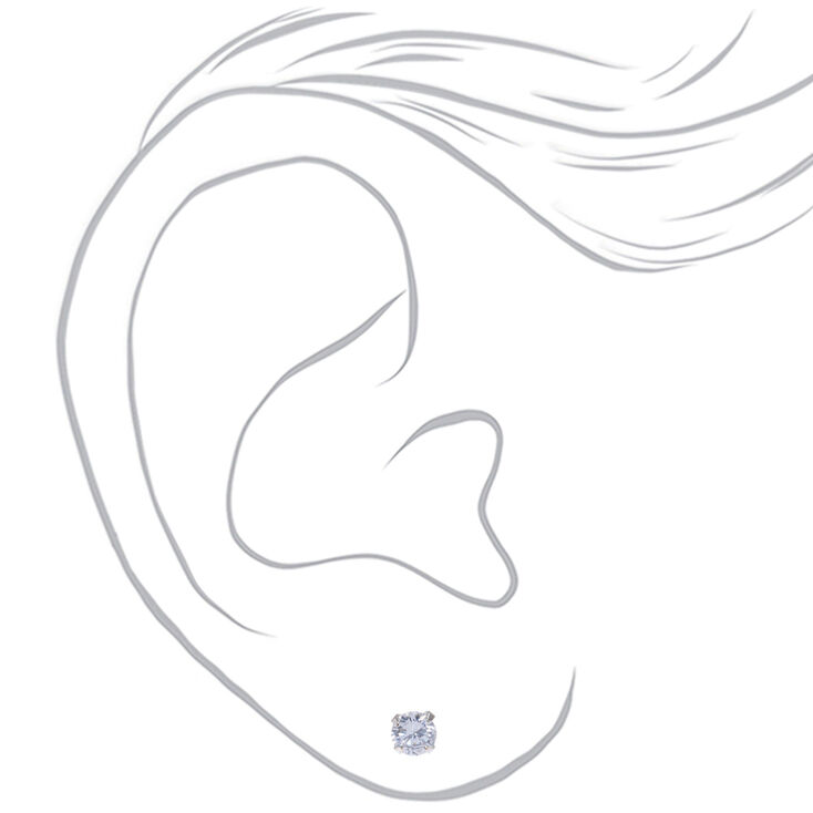 Silver Cubic Zirconia Round Stud Earrings - 5MM,