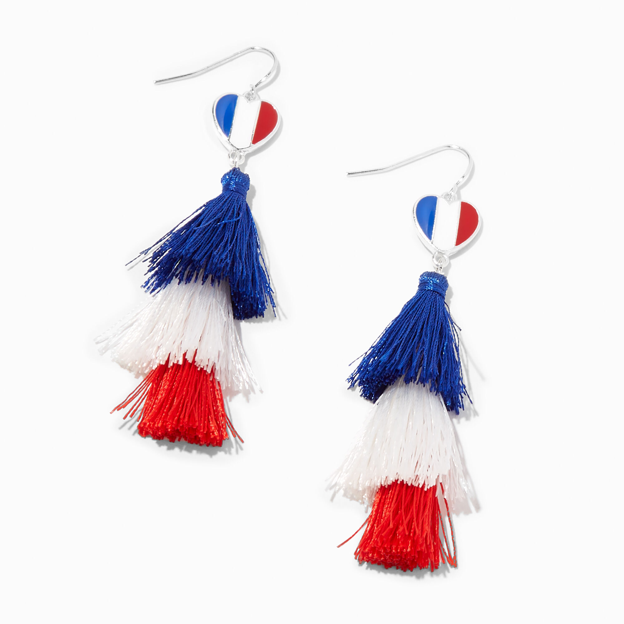 View Claires Red White Tassel Drop Earrings Blue information