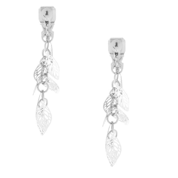 Silver-tone 1.5&quot; Leaf Clip On Drop Earrings,