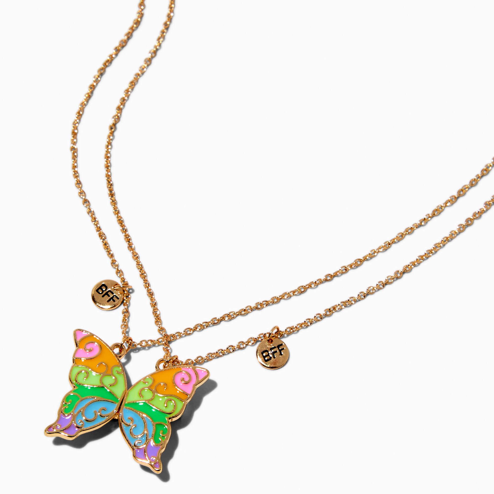 Claire's Colliers à pendentif papillon arc-en-ciel Best Friends - Lot de 2