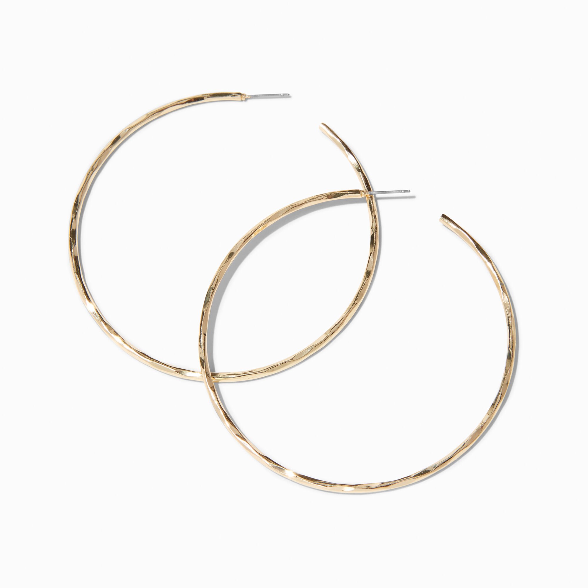 View Claires Textured 70MM Hoop Earrings Gold information