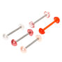 Silver 14G Pretty Pink Tongue Rings - 5 Pack,