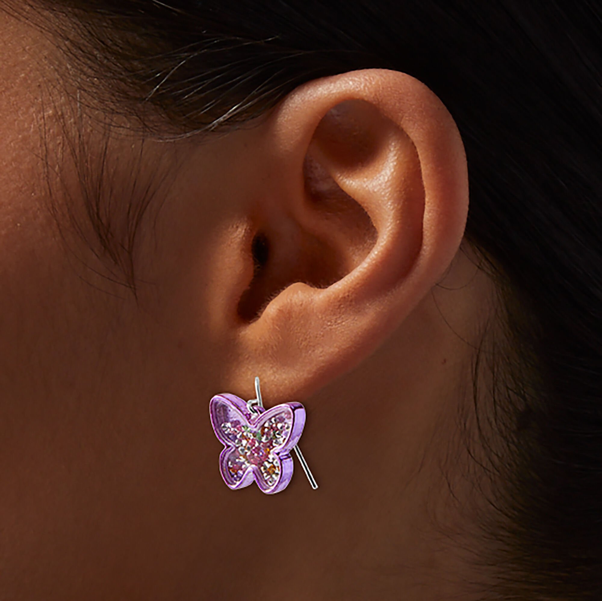 Pink Butterfly Confetti Shaker Drop Earrings,
