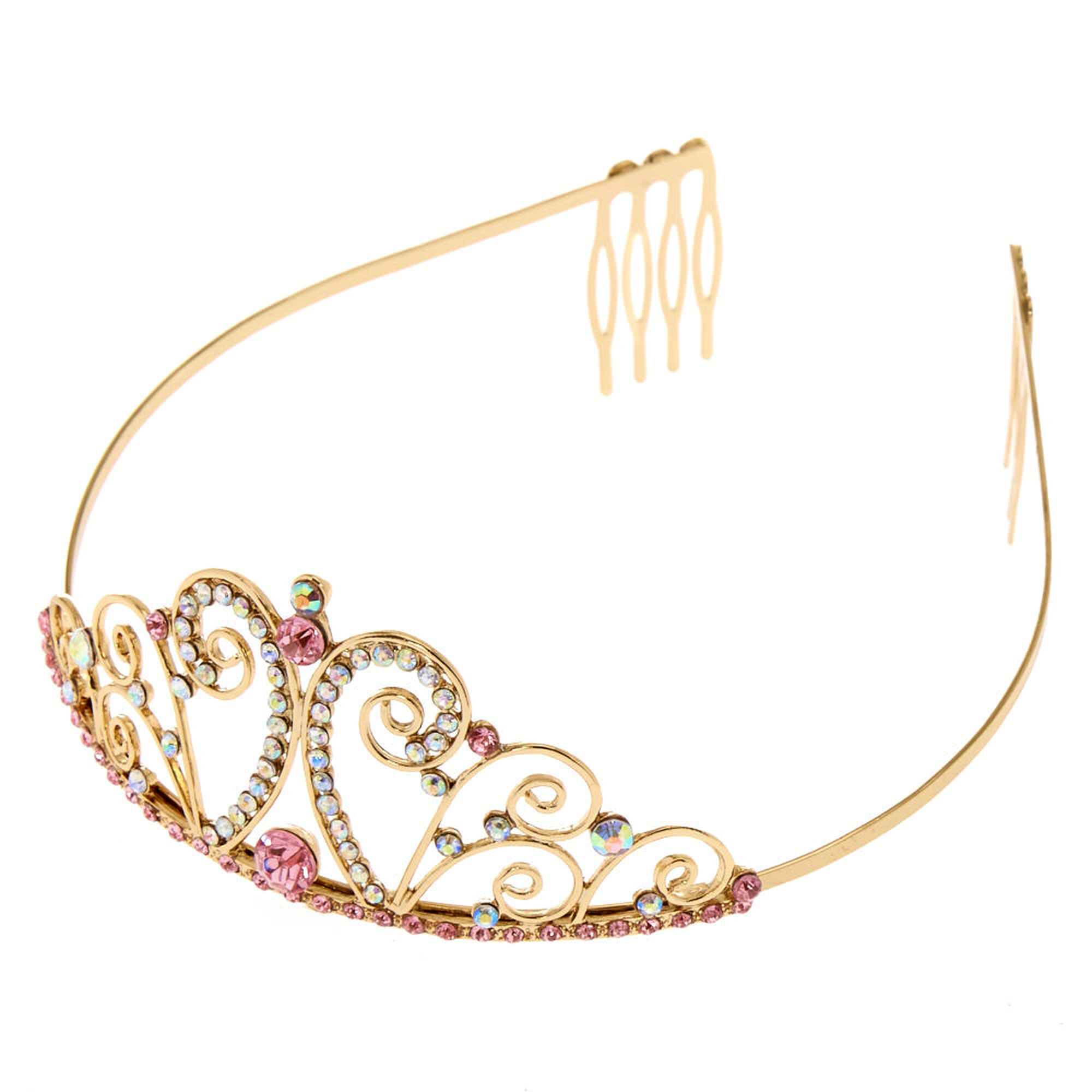 Claire's Club Crystal Tiara - Gold | Claire's US