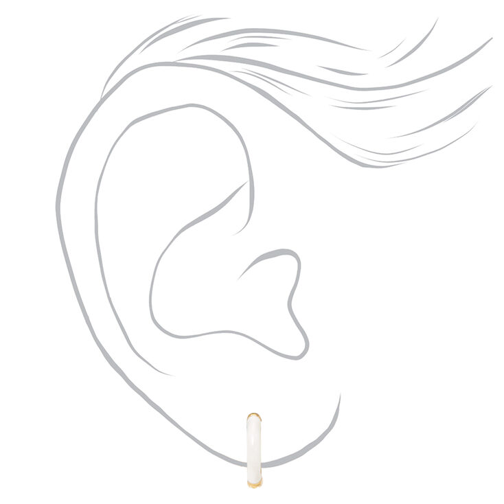 18k Gold Plated 10MM White Enamel Hoop Earrings,