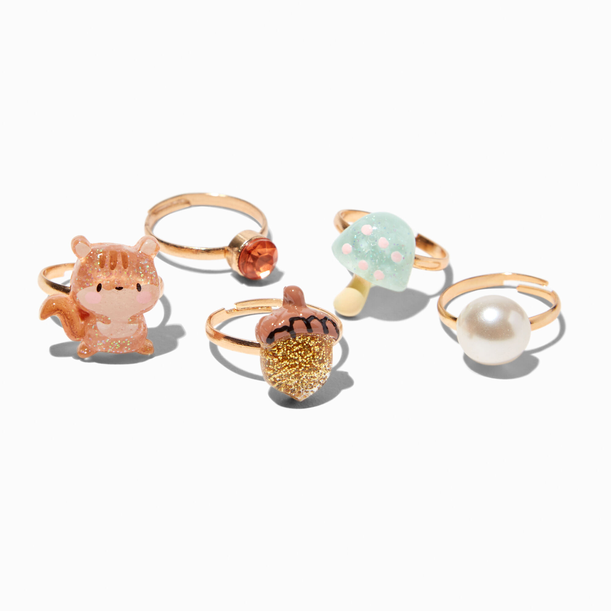 View Claires Club Acorn Box Rings 5 Pack Gold information