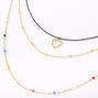Gold Rainbow Heart Multi Strand Cord Choker Necklace,