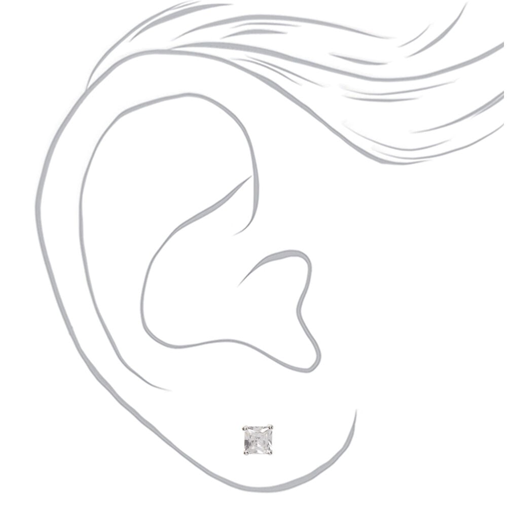Silver-tone Cubic Zirconia 6mm Square Stud Earrings,
