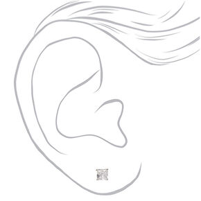 Silver-tone Cubic Zirconia 6mm Square Stud Earrings,