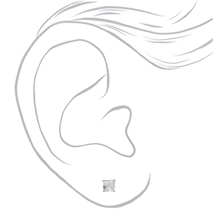 Silver-tone Cubic Zirconia 6mm Square Stud Earrings,