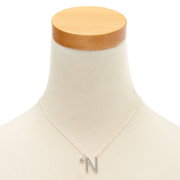 Silver Iridescent Glitter Initial Letter N Jewellery Set,