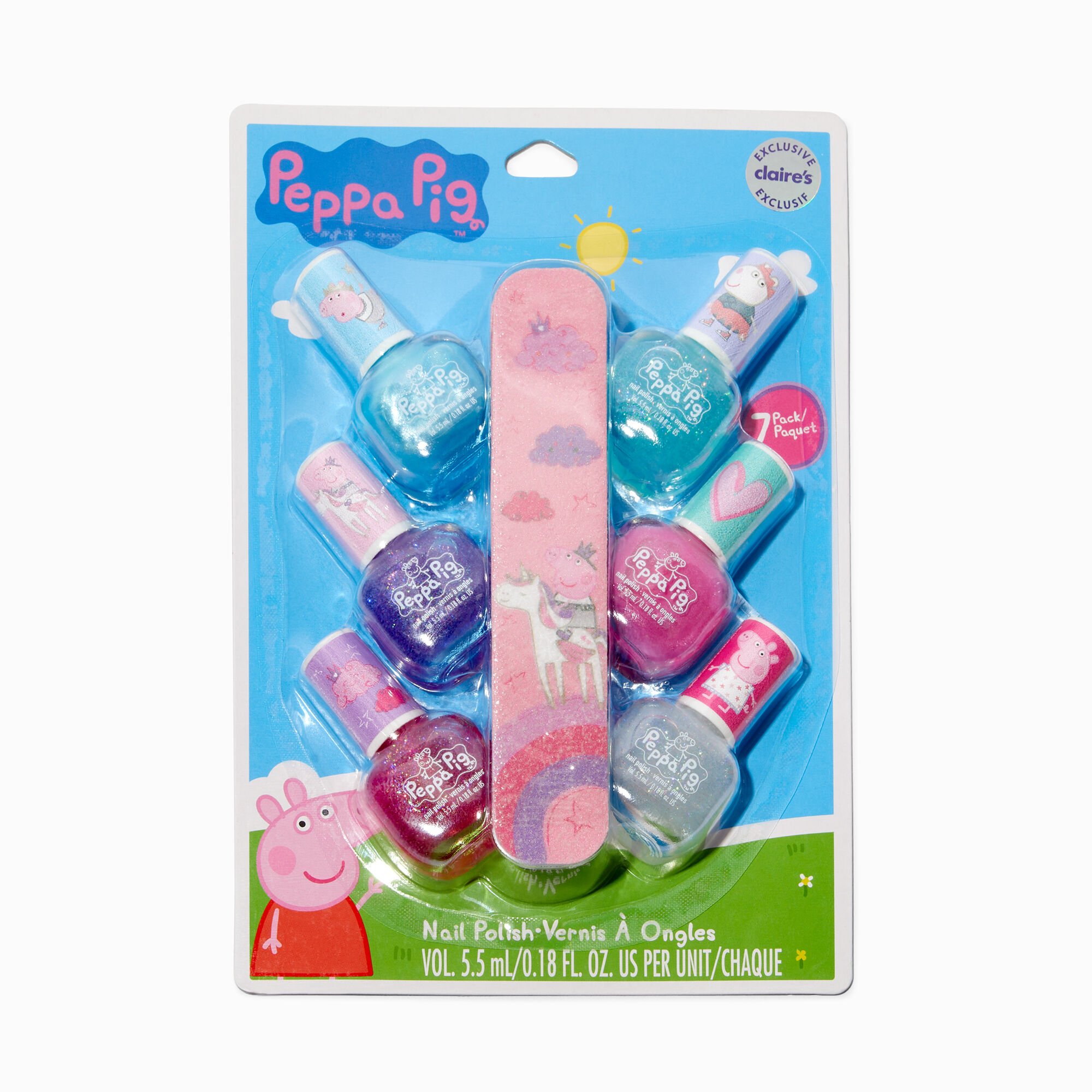 View Peppa Pig Claires Exclusive Nail Polish Set 7 Pack Rainbow information