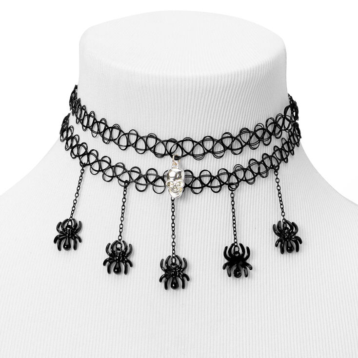 Skull &amp; Spiders Tattoo Choker Necklaces - 2 Pack,