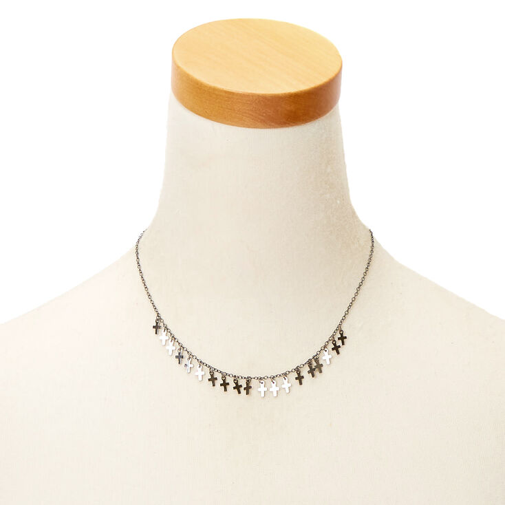 Hematite Mini Cross Statement Necklace,