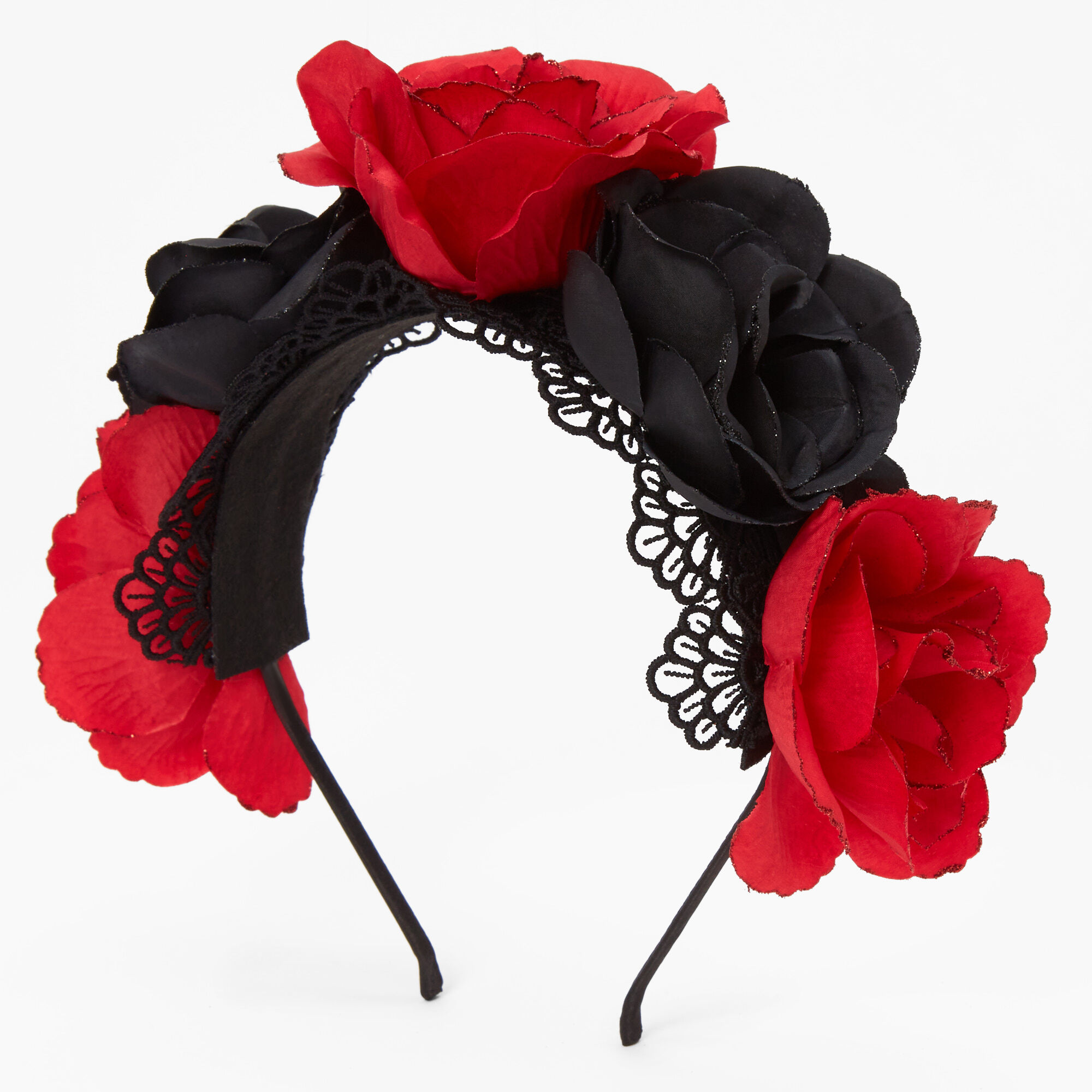 View Claires Day Of The Dead Flower Crown Headband Red information