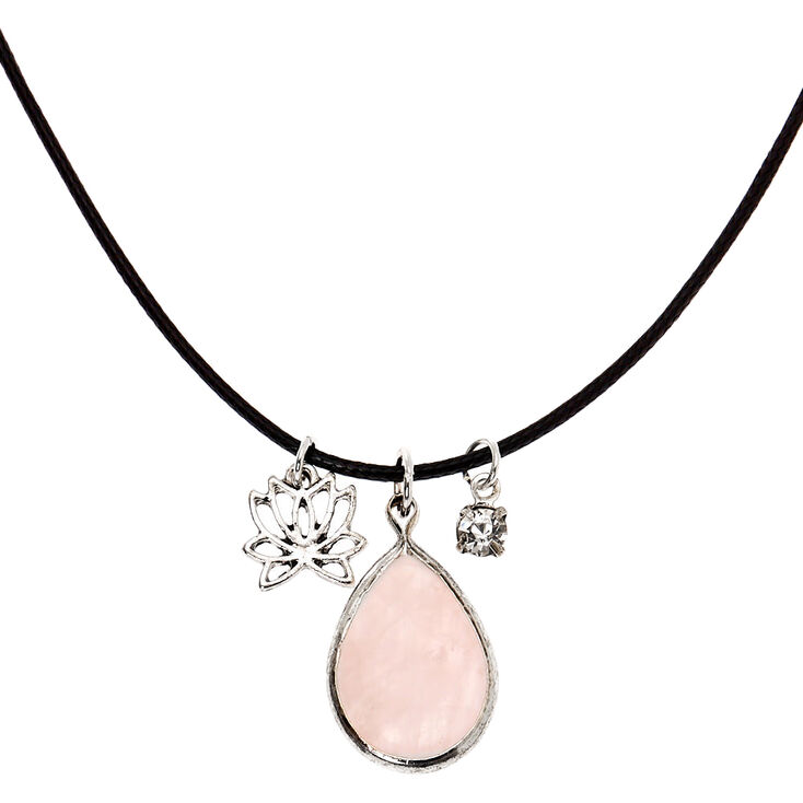 Claire's Collier à pendentif goutte en quartz rose d'imitation