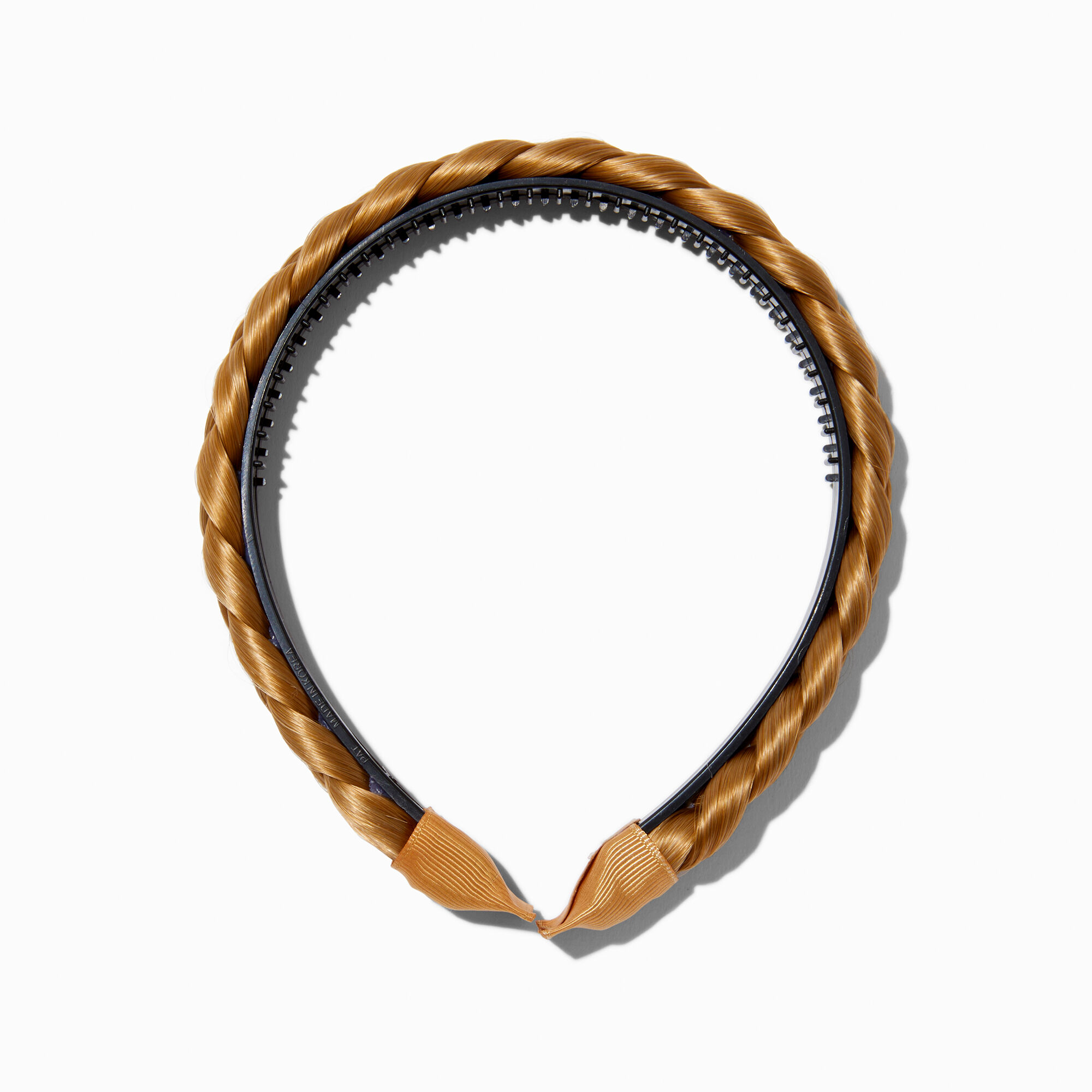 Serre-tête avec cheveux synthétiques tressés blond caramel,