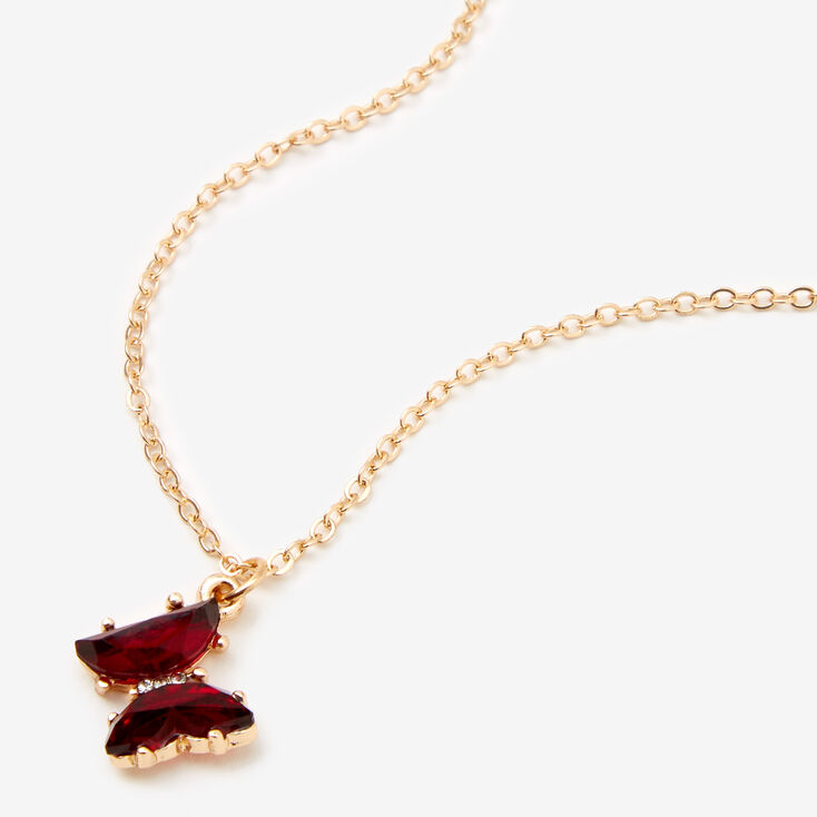 Butterfly Birthstone 16&quot; Gold Pendant Necklace - February,