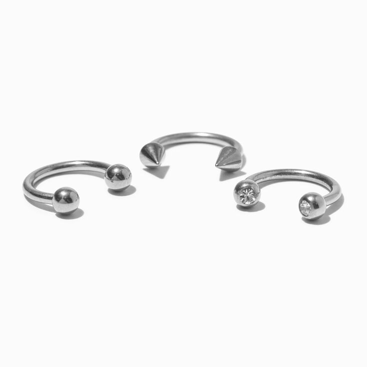 Boucles d&rsquo;oreilles fer &agrave; cheval 1,2&nbsp;mm pour piercing h&eacute;lix en titane couleur argent&eacute;e - Lot de 3,