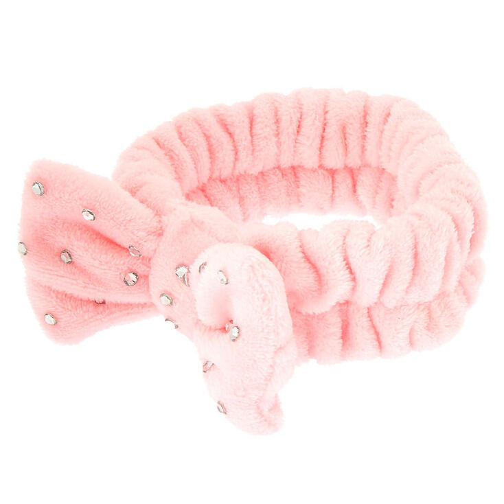 Claire's Bandeau de démaquillage à nœud - Rose tendre