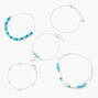 Bracelets cha&icirc;nes coquillages disques couleur argent&eacute;e - Bleu, lot de 5,