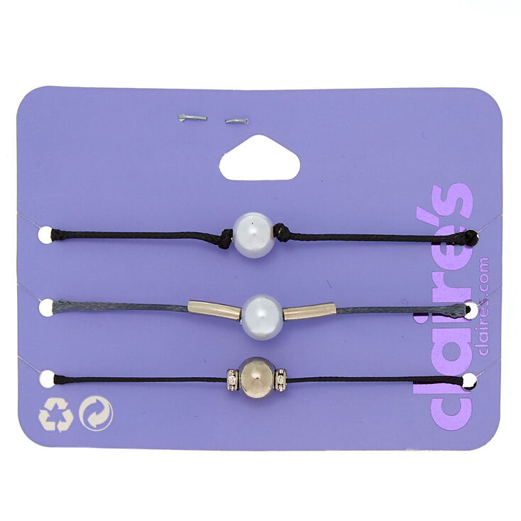 Pearl Cord Adjustable Bracelets - Black, 3 Pack,
