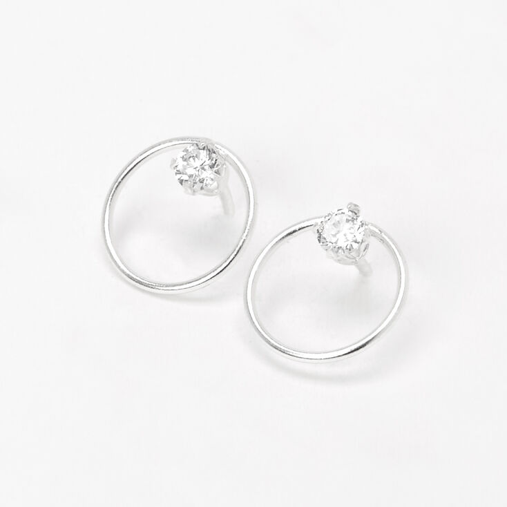 Sterling Silver Cubic Zirconia Circle Stud Earrings - 3MM,