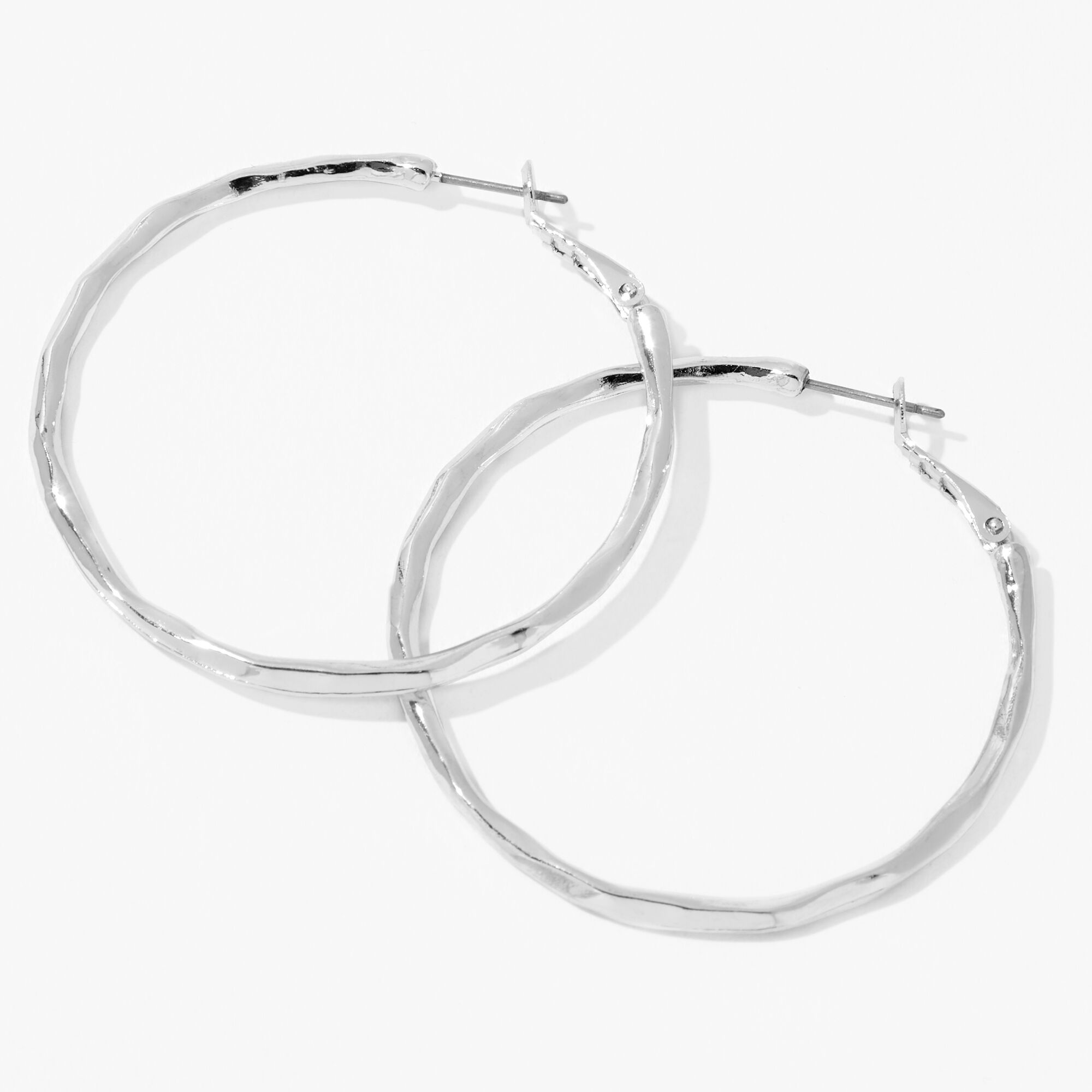 View Claires 60MM Molten Hoop Earrings Silver information