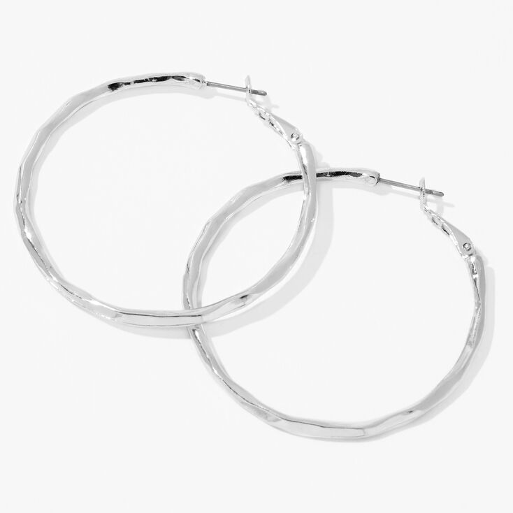 Silver 60MM Molten Hoop Earrings,