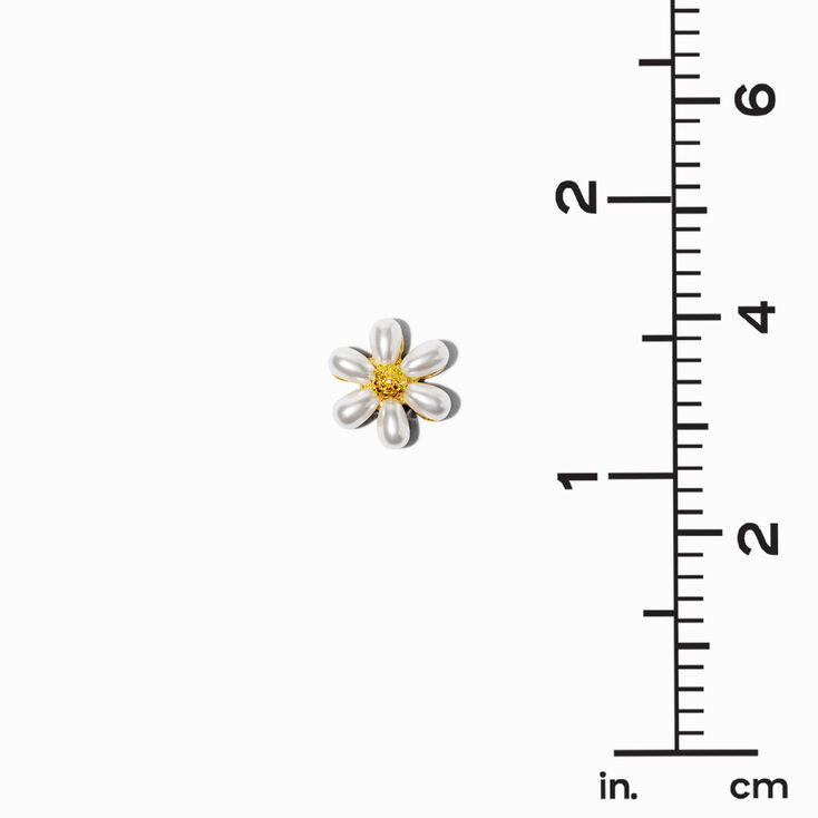 Gold Pearl Daisy Stud Earrings,