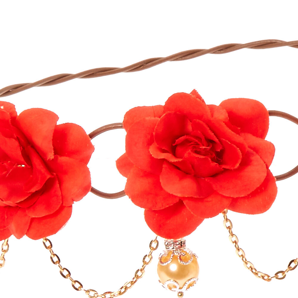 Golden Chain Flower Crown Headwrap - Red,
