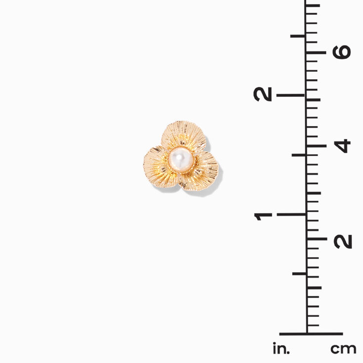 Gold Pearl Flower Stud Earrings,