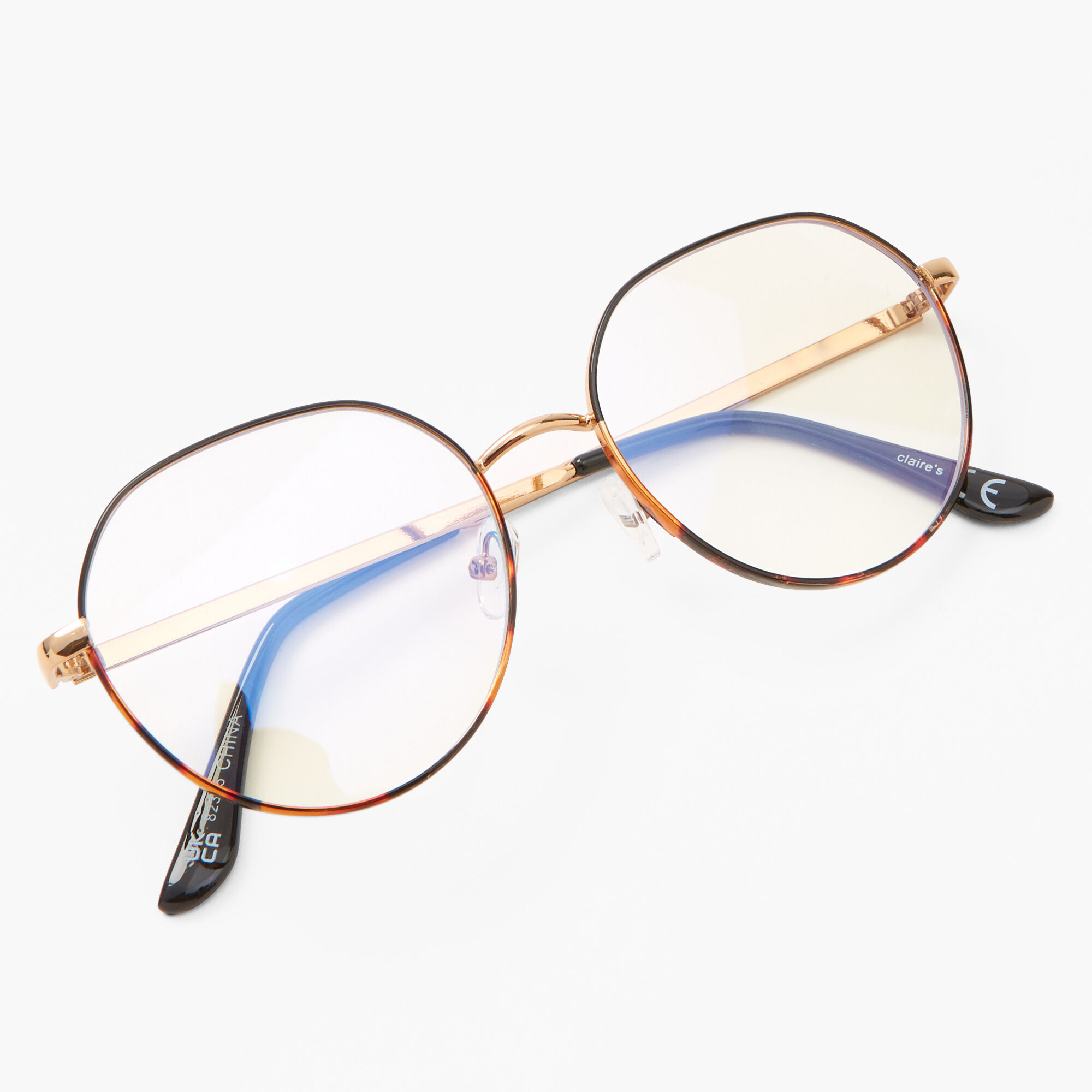 Tortoiseshell Blue Light Reducing Round Clear Lens Frames - Gold,