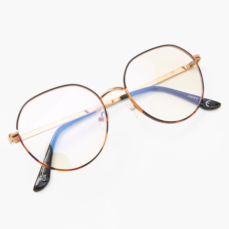 Tortoiseshell Blue Light Reducing Round Clear Lens Frames - Gold,