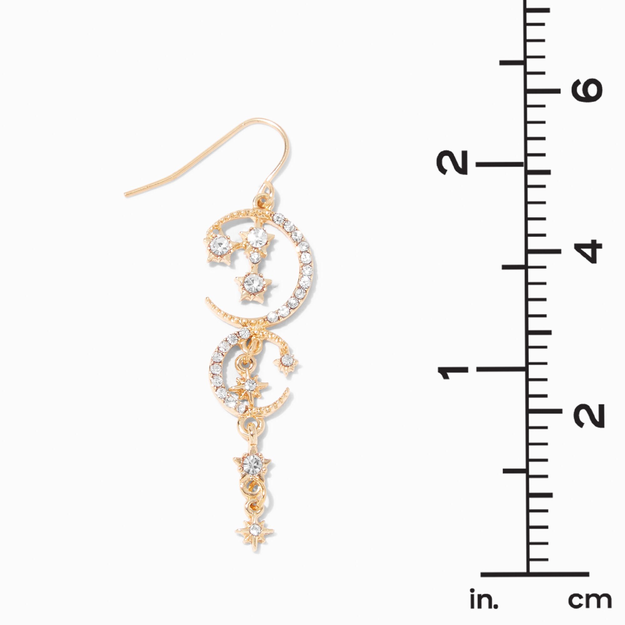 Gold-tone Starburst Moon 2" Drop Earrings,