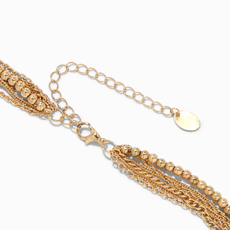 Green Teardrop Burnished Gold Multi-Strand Necklace,