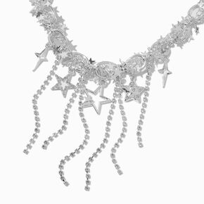 Silver-tone Star Chain Fringe Statement Necklace,