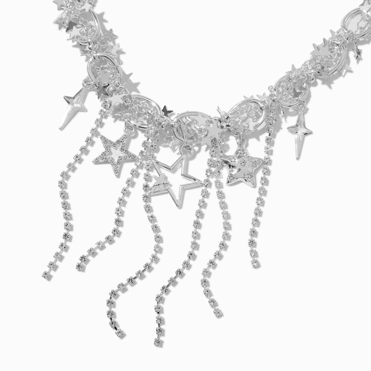 Collier de caract&egrave;re frange de cha&icirc;ne &eacute;toile couleur argent&eacute;e,