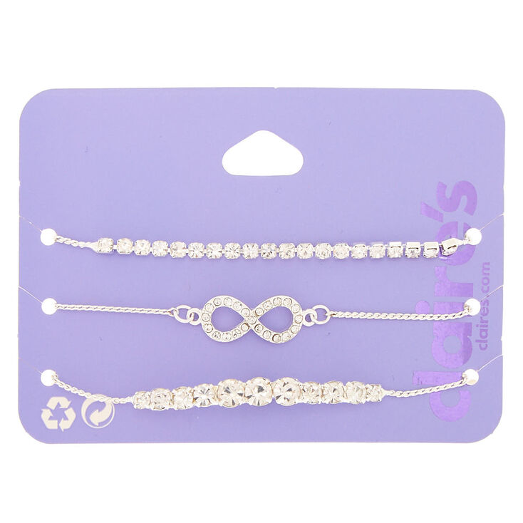 Silver Rhinestone Infinity Adjustable Bracelets - 3 Pack,