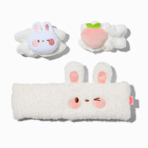 Peach Bunny Makeup Bow Headwrap &amp; Face Washing Wrist Bands - 3 Pack,