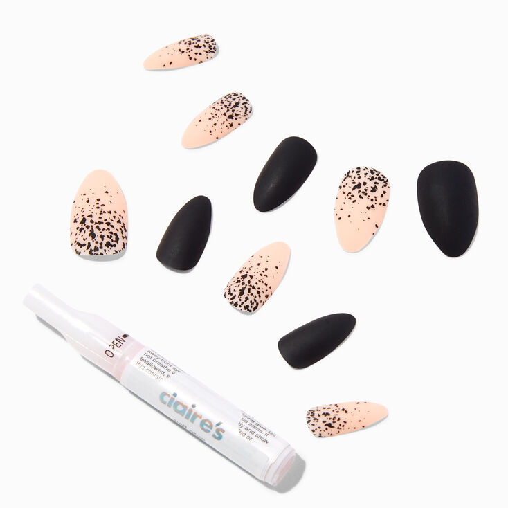 Nude &amp; Black Glitter Speckle Stiletto Vegan Faux Nail Set - 24 Pack,