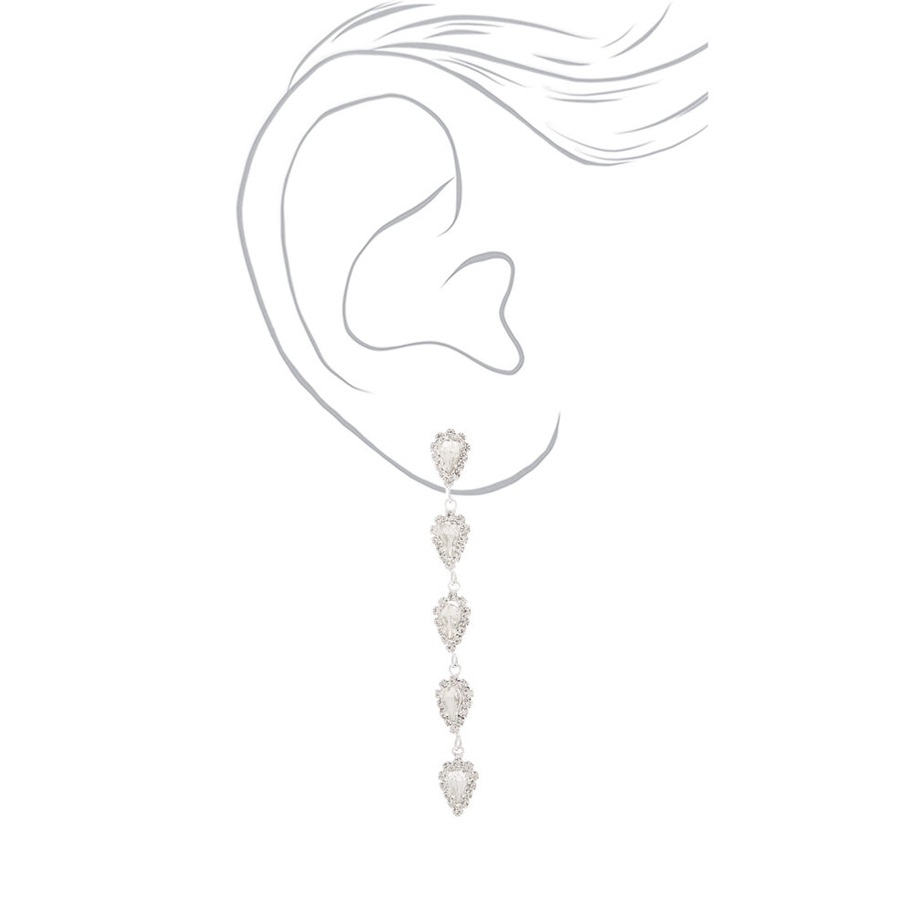 Silver Rhinestone 3" Halo Teardrop Drop Earrings,